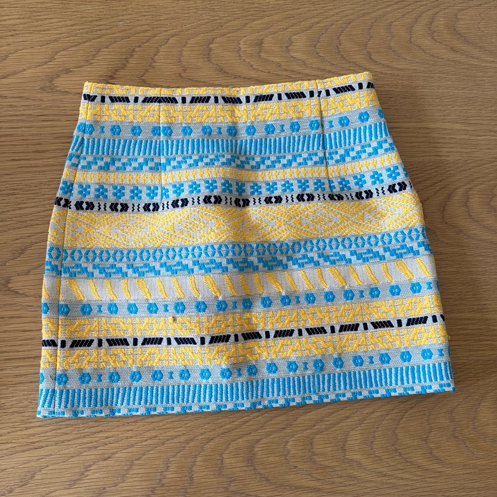 Zara Yellow and Blue Patterned Mini Skirt